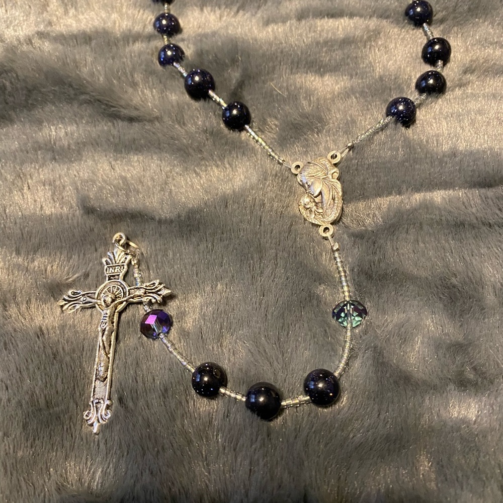 Moonstone Semi-precious and Crystal beads Rosary Necklace.